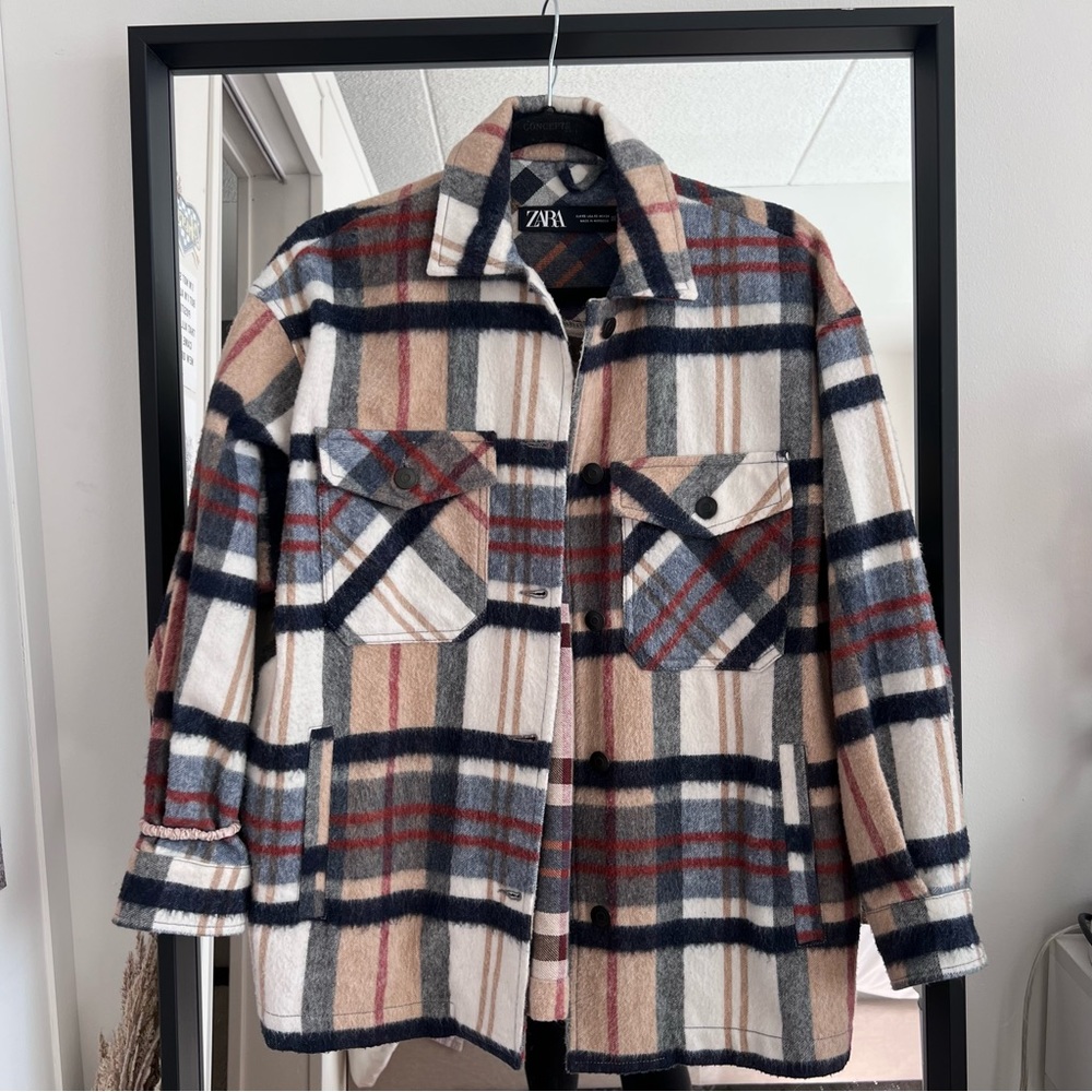 Zara Plaid Overshirt Shacket Jacket XS